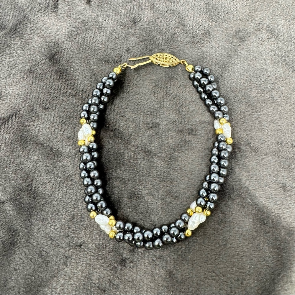 Vintage Grey and White Pearls, Triple Twisted Strand Pearl Bracelet